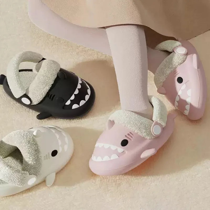 Detachable Kids Winter Shark Slippers - A - Black - Infants planet