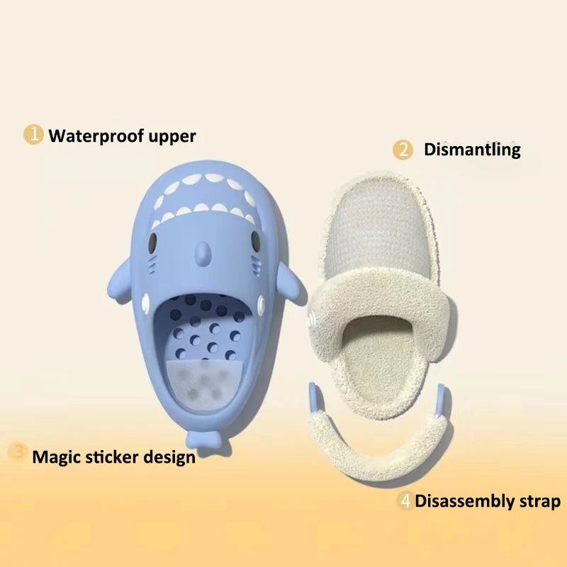 Detachable Kids Winter Shark Slippers - A - Black - Infants planet