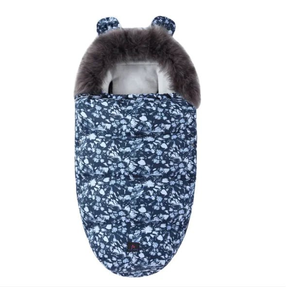 Baby Sleeping Bag with Fur Collar - Blue And White Porcelain - Infants planet