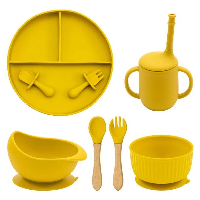 Baby Weaning Plate Bowl Set - Mustard Yellow - Infants planet
