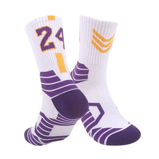 Breathable Non - Slip Professional Basketball Socks for Men, Women, and Kids - Ideal for Sports, Cycling, Climbing, and Running - White/Violet 2 - Infants planet