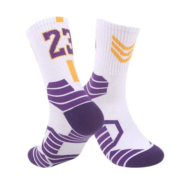 Breathable Non - Slip Professional Basketball Socks for Men, Women, and Kids - Ideal for Sports, Cycling, Climbing, and Running - White/Violet - Infants planet