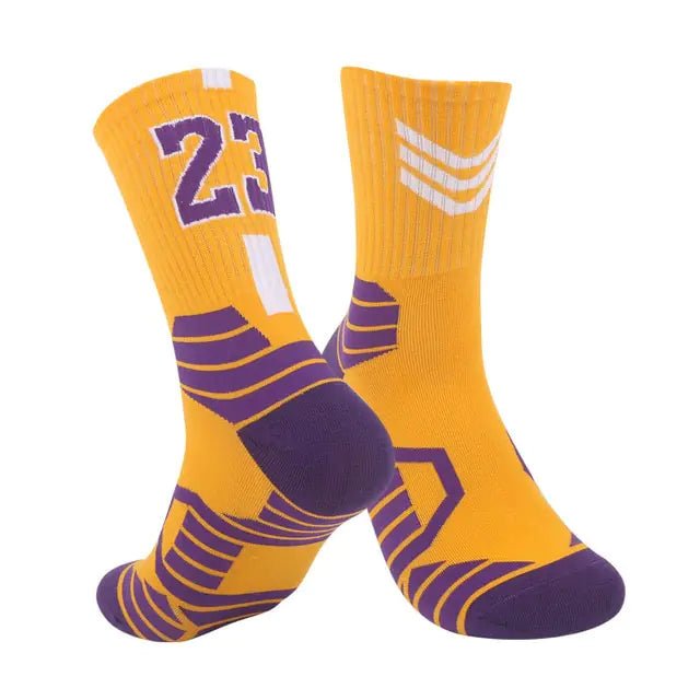 Breathable Non - Slip Professional Basketball Socks for Men, Women, and Kids - Ideal for Sports, Cycling, Climbing, and Running - Yellow/Violet - Infants planet