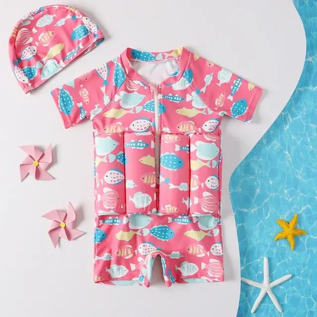 Cartoon Print One - Piece Floating Rash Guard Bathing Suit - F22451P - Infants planet