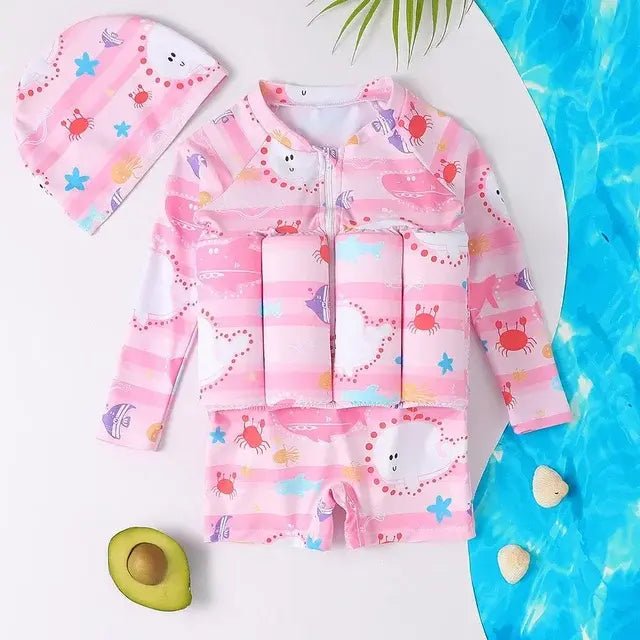 Cartoon Print One - Piece Floating Rash Guard Bathing Suit - F22450P - Infants planet