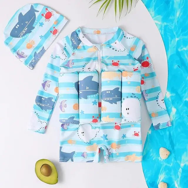 Cartoon Print One - Piece Floating Rash Guard Bathing Suit - F22450BL - Infants planet