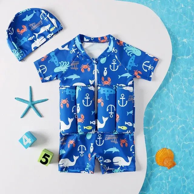 Cartoon Print One - Piece Floating Rash Guard Bathing Suit - F22451BL - Infants planet