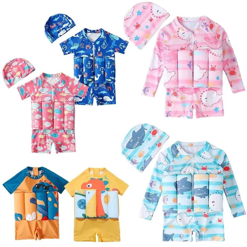Cartoon Print One - Piece Floating Rash Guard Bathing Suit - F22450BL - Infants planet