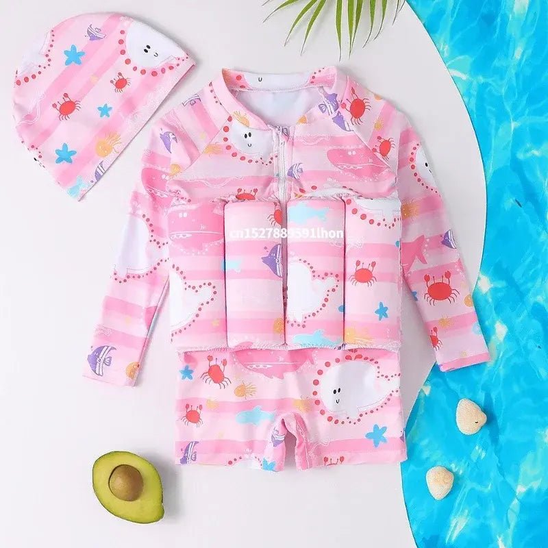 Cartoon Print One - Piece Floating Rash Guard Bathing Suit - F22450BL - Infants planet