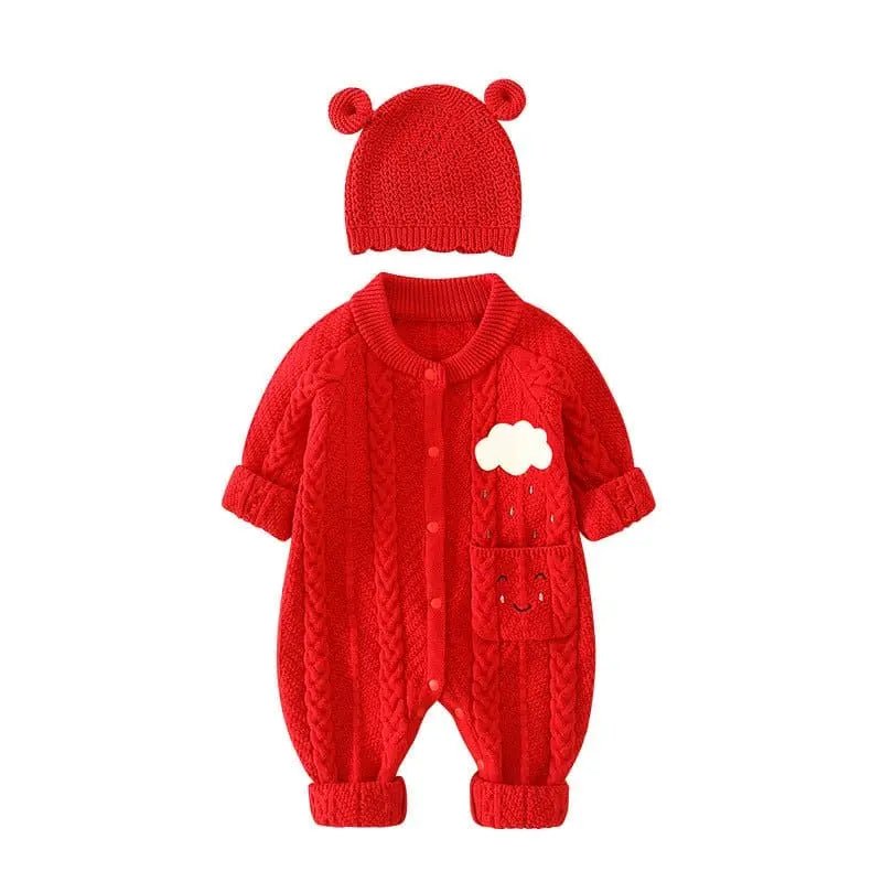 CharmBaby Knit Romper - Red - Infants planet