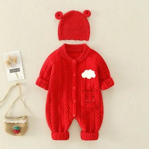 CharmBaby Knit Romper - Red - Infants planet