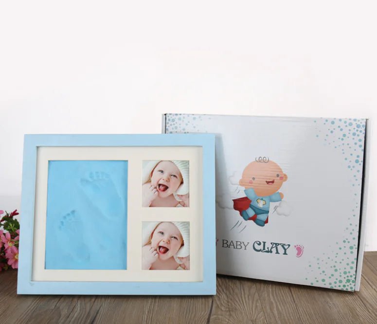 Cherished Moments: Baby Hand & Footprint Kit with Solid Wooden Frame - A Timeless Growth Memory Gift! - Blue - Infants planet