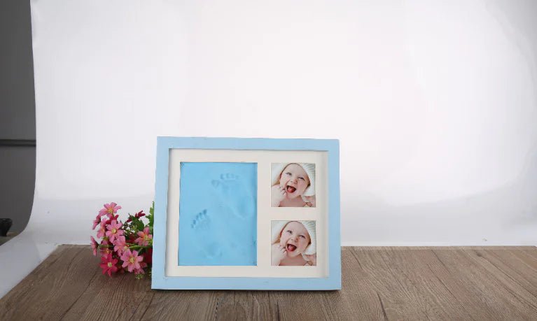 Cherished Moments: Baby Hand & Footprint Kit with Solid Wooden Frame - A Timeless Growth Memory Gift! - Blue - Infants planet