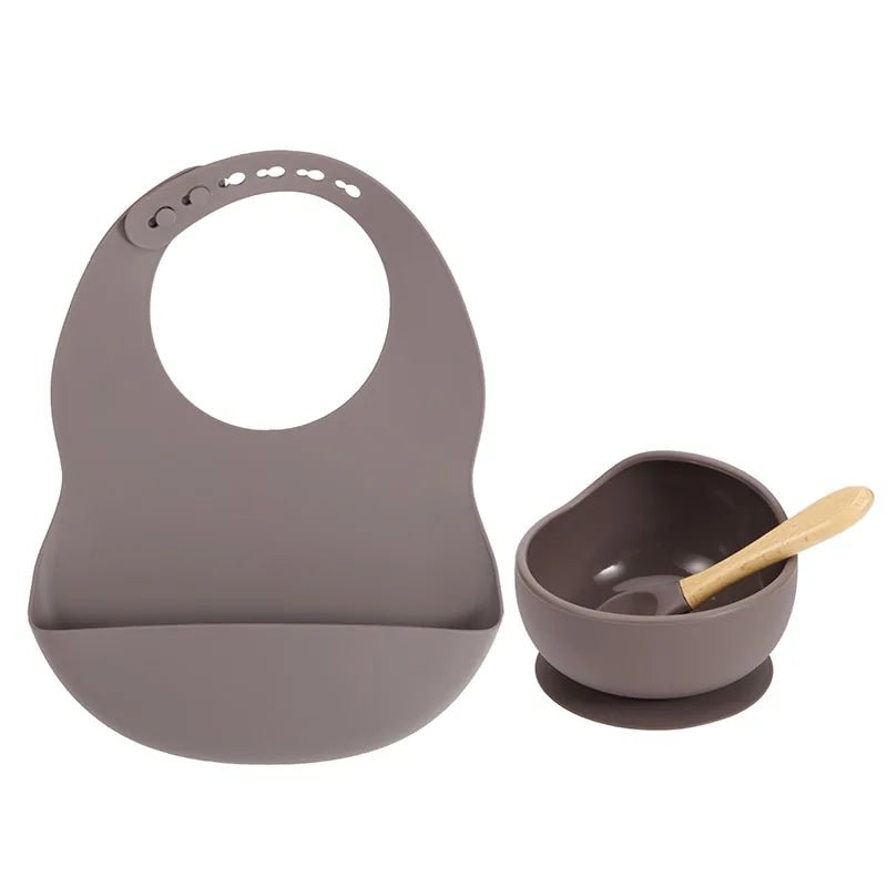 Colorful Silicone Feeding Set for Babies: Bib, Plate, Bowl, and Spoon - Dark gray - Infants planet