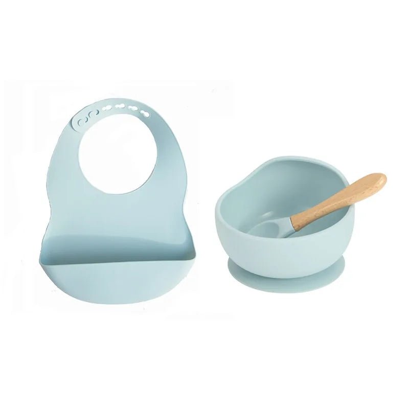 Colorful Silicone Feeding Set for Babies: Bib, Plate, Bowl, and Spoon - Pastel blue - Infants planet