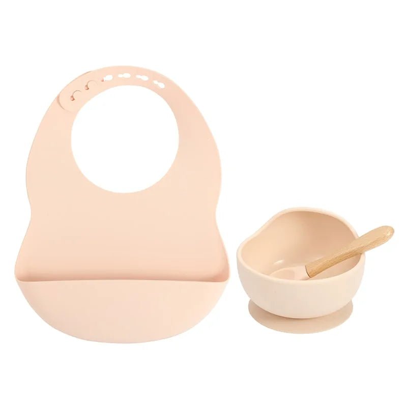 Colorful Silicone Feeding Set for Babies: Bib, Plate, Bowl, and Spoon - Peach - Infants planet