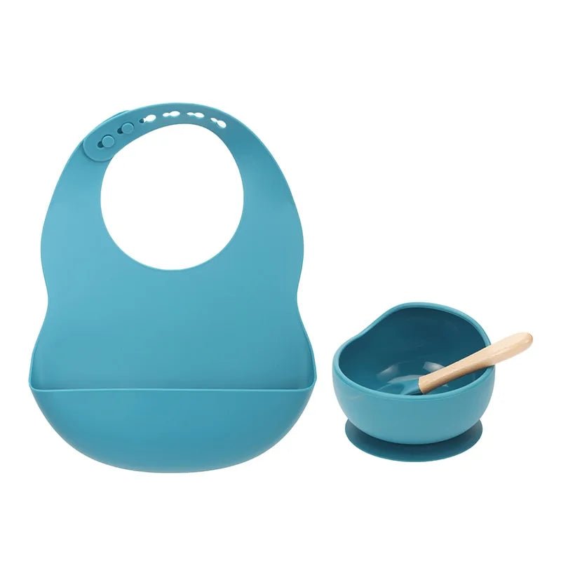 Colorful Silicone Feeding Set for Babies: Bib, Plate, Bowl, and Spoon - Ocean blue - Infants planet