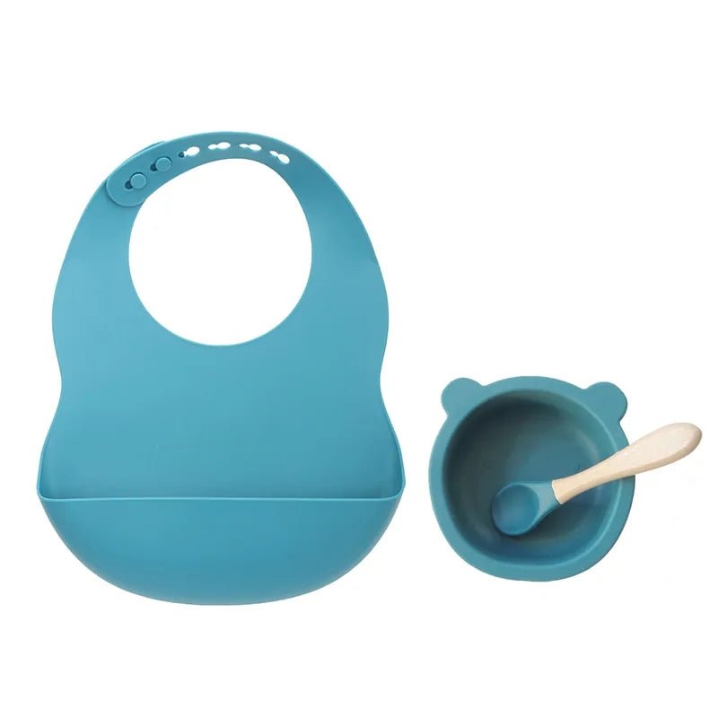 Colorful Silicone Feeding Set for Babies: Bib, Plate, Bowl, and Spoon - Ocean blue bear - Infants planet