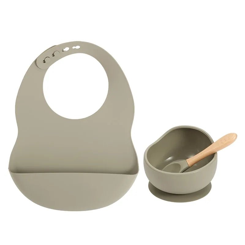 Colorful Silicone Feeding Set for Babies: Bib, Plate, Bowl, and Spoon - Sage - Infants planet