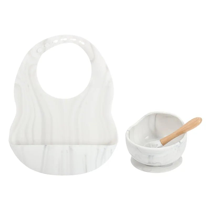 Colorful Silicone Feeding Set for Babies: Bib, Plate, Bowl, and Spoon - Marble - Infants planet