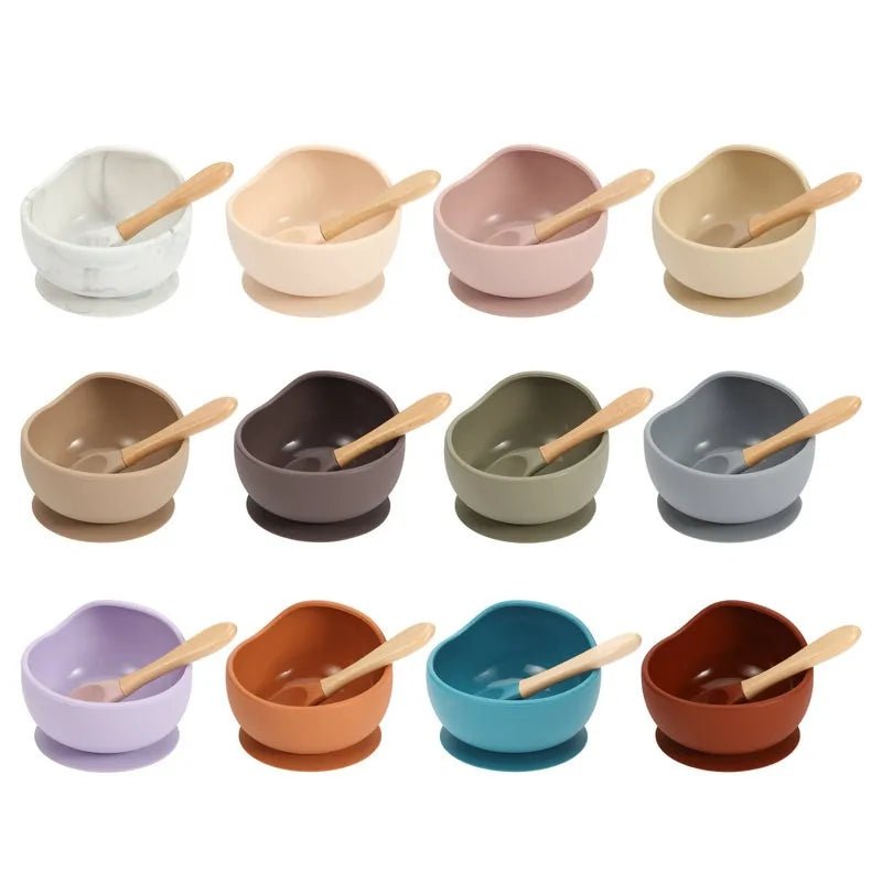 Colorful Silicone Feeding Set for Babies: Bib, Plate, Bowl, and Spoon - Dusty pink bear - Infants planet