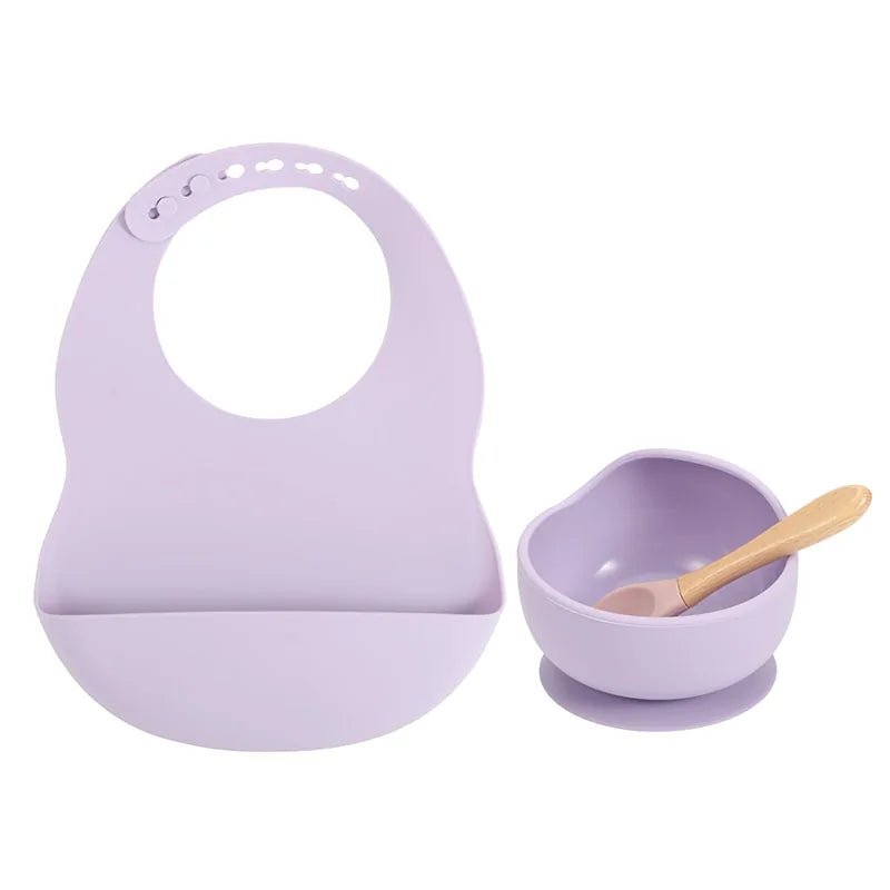 Colorful Silicone Feeding Set for Babies: Bib, Plate, Bowl, and Spoon - Purple - Infants planet