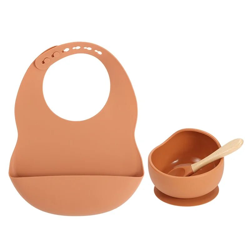 Colorful Silicone Feeding Set for Babies: Bib, Plate, Bowl, and Spoon - Pumpkin - Infants planet