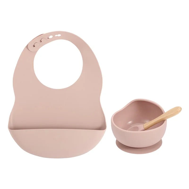 Colorful Silicone Feeding Set for Babies: Bib, Plate, Bowl, and Spoon - Dusty pink - Infants planet