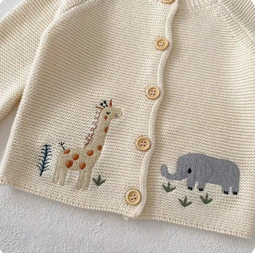Cozy Knit Embroidered Cotton Sweater for Infants - Almond White - Infants planet