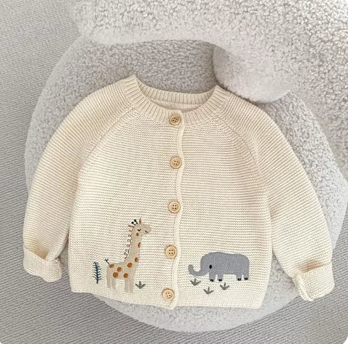 Cozy Knit Embroidered Cotton Sweater for Infants - Almond White - Infants planet