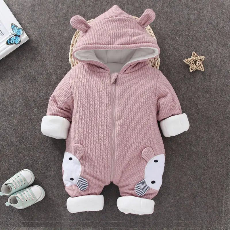 Cute Baby Bodysuit Warm Cotton Romper - Two Rabbits Pink - Infants planet