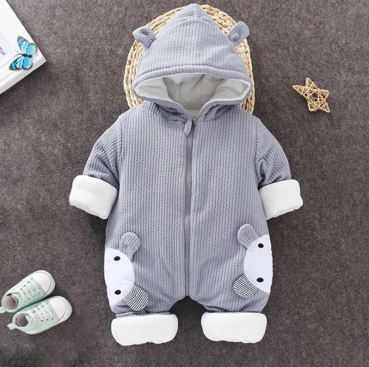 Cute Baby Bodysuit Warm Cotton Romper - Two Rabbits Gray - Infants planet