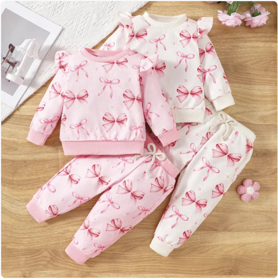 Cute Butterfly Print Baby Sweater and Pants Set - Pink - Infants planet