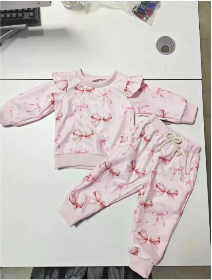 Cute Butterfly Print Baby Sweater and Pants Set - Pink - Infants planet
