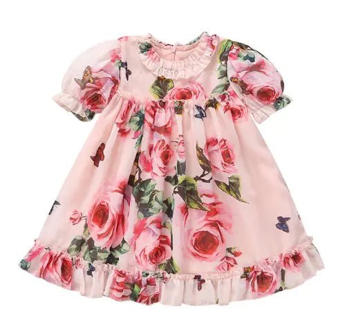 Flower Puff Sleeves Dress For Baby - 70cm - Infants planet