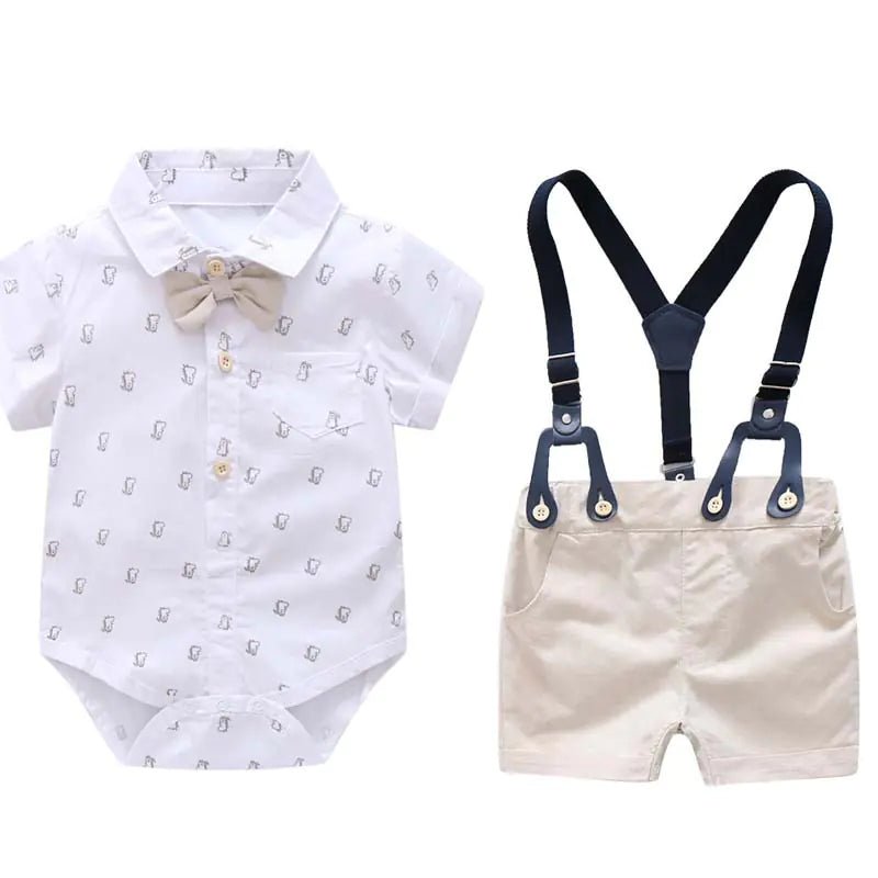 Gentleman Outfit for Baby Boys with Suspender Shorts - White - Infants planet