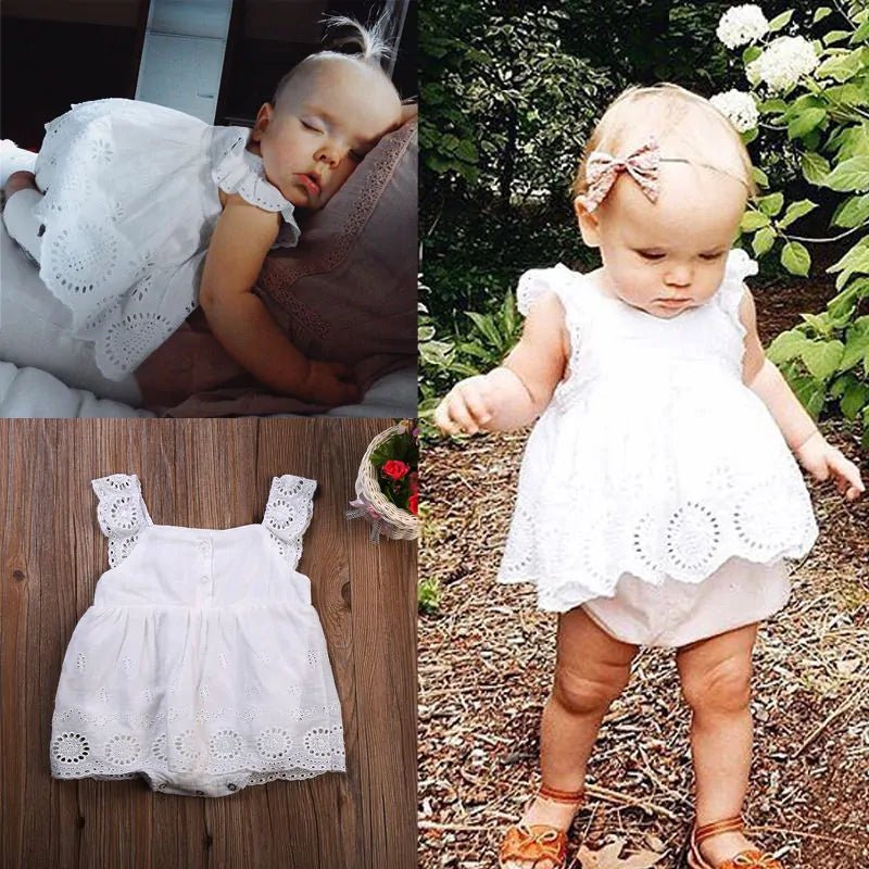 Girl Cotton Romper Jumpsuit Playsuit - White - Infants planet