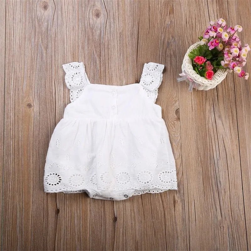 Girl Cotton Romper Jumpsuit Playsuit - White - Infants planet