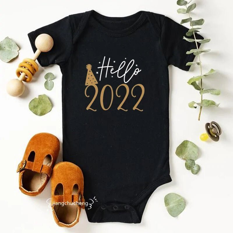 Hello 2022 Newborn Baby Bodysuit Romper - Black - Infants planet