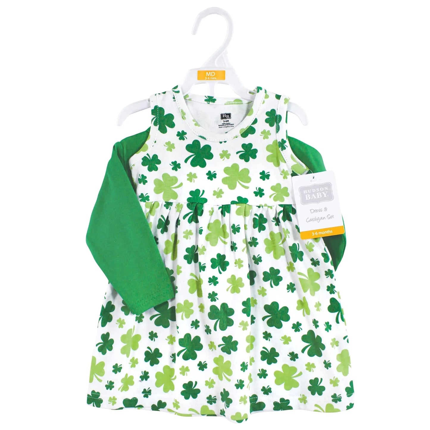 Hudson Baby Baby Girls' Cotton Dress and Cardigan Set 5T Shamrocks - Shamrocks - Infants planet