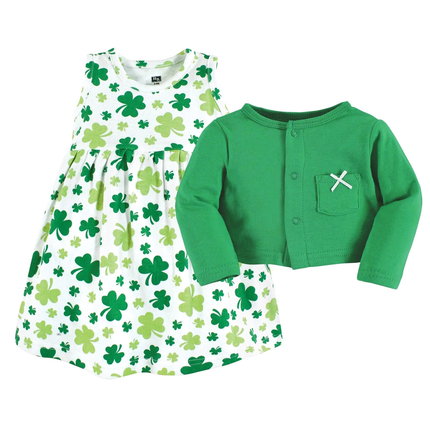Hudson Baby Baby Girls' Cotton Dress and Cardigan Set 5T Shamrocks - Shamrocks - Infants planet