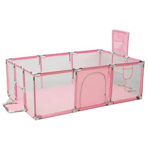 IMBABY Baby Playpen – Safety Barrier with Balls Pool, Basketball & Football for Kids - Pink Large - Infants planet