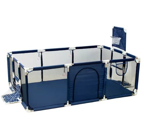IMBABY Baby Playpen – Safety Barrier with Balls Pool, Basketball & Football for Kids - Blue Large - Infants planet