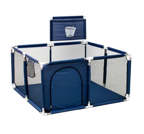 IMBABY Baby Playpen – Safety Barrier with Balls Pool, Basketball & Football for Kids - Blue Small - Infants planet