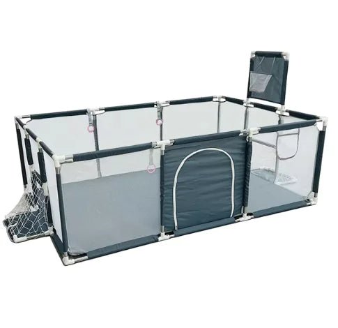 IMBABY Baby Playpen – Safety Barrier with Balls Pool, Basketball & Football for Kids - Dark Gray Large - Infants planet