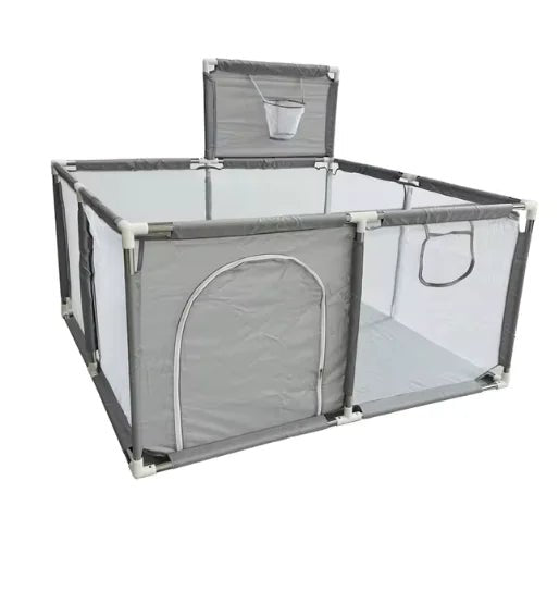 IMBABY Baby Playpen – Safety Barrier with Balls Pool, Basketball & Football for Kids - Light Gray Small - Infants planet