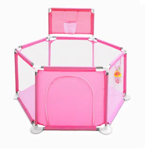 IMBABY Baby Playpen – Safety Barrier with Balls Pool, Basketball & Football for Kids - Pink - Infants planet