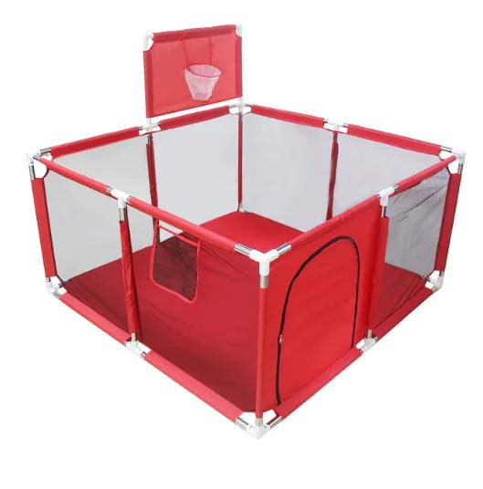 IMBABY Baby Playpen – Safety Barrier with Balls Pool, Basketball & Football for Kids - Red Small - Infants planet