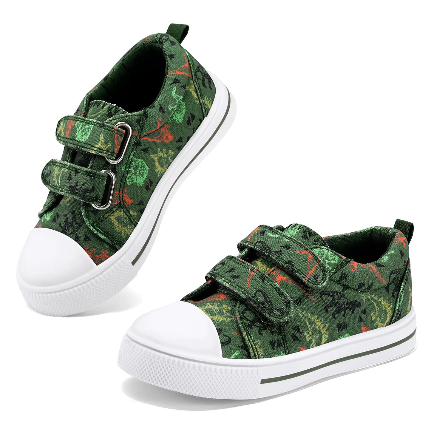 K KomForme Toddler Boys & Girls Shoes Kids Canvas Sneakers with Cartoon Dual Hook and Loops 6 Toddler Tyrannosaurus Dinosaur - Tyrannosaurus Dinosaur - Infants planet