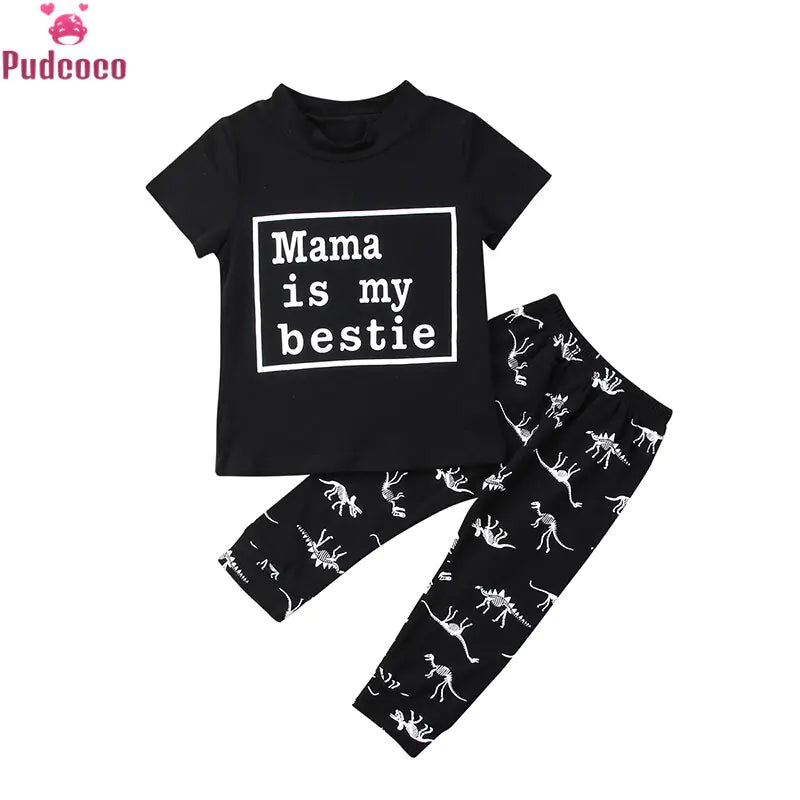 Kids Boys Casual Dinosaur Outfits - Black - Infants planet